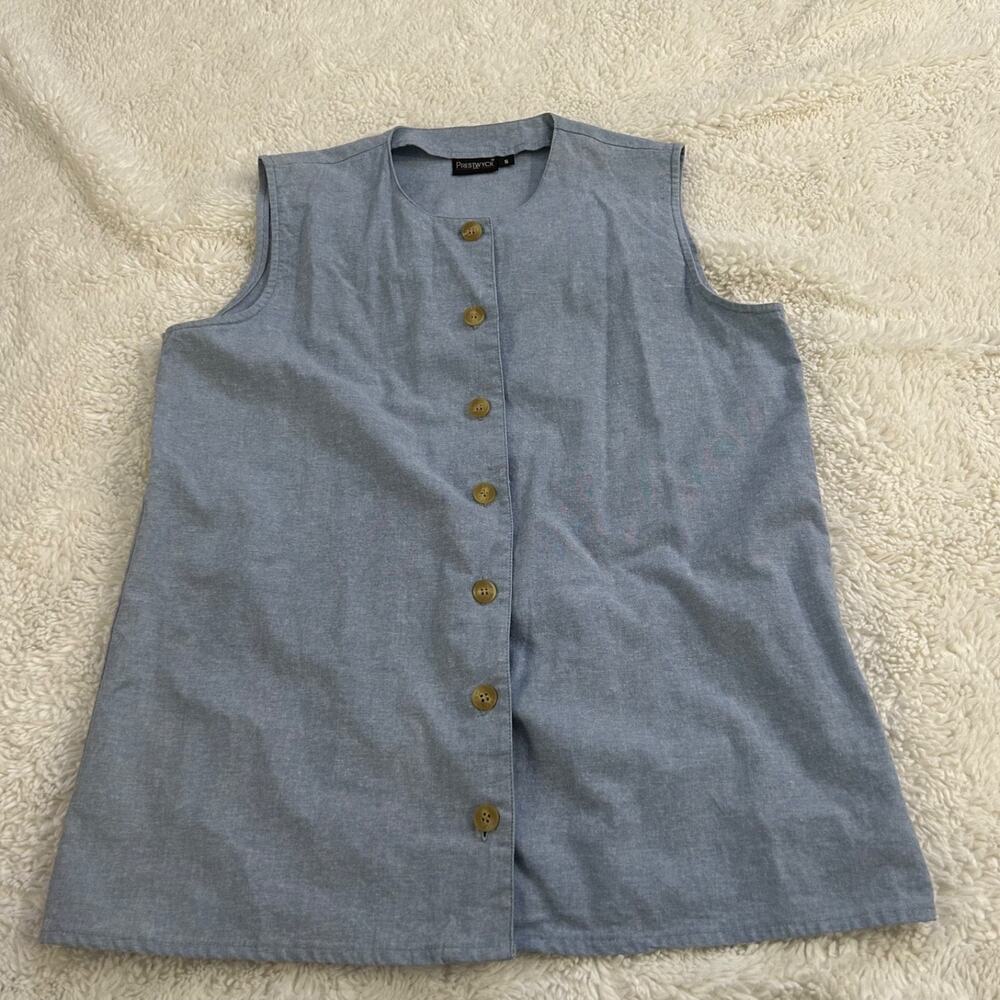 Vintage Linen Button Down Top Womens XL Crochet Collar Cottage Coastal Eyelet